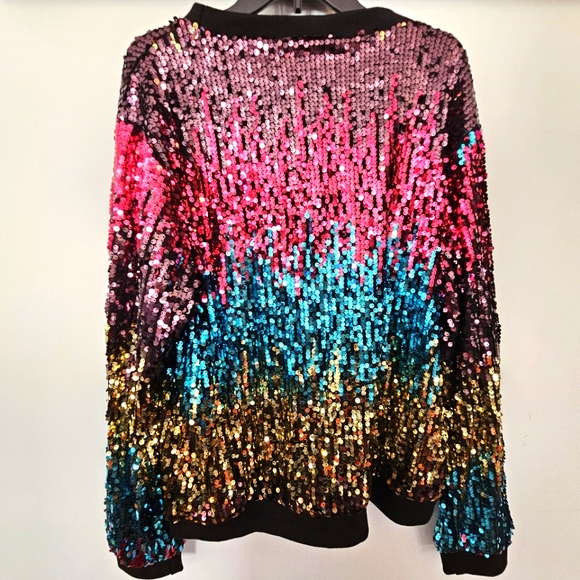 anna-kaci California Multi-Color Sequence Sparkle Long Sleeve Top Size XL - Picture 5 of 5